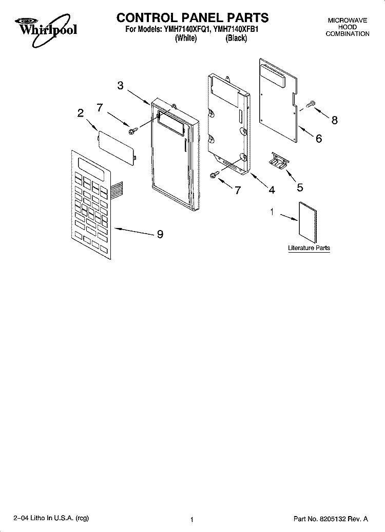 CONTROL PANEL PARTS Diagram and Parts List for YMH7140XFB1  Whirlpool Microwave