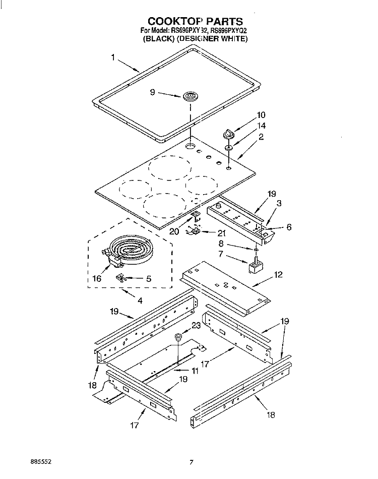 COOKTOP Diagram and Parts List for RS696PXYB2  Whirlpool Range