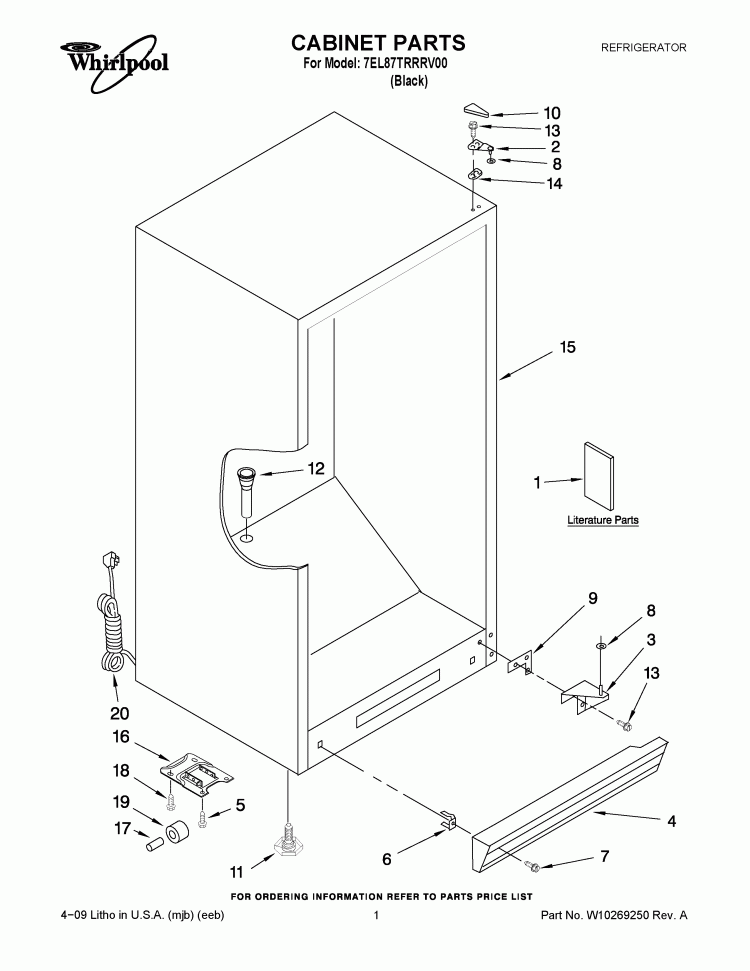 CABINET PARTS Diagram and Parts List for 7EL87TRRRV00  Whirlpool Refrigerator