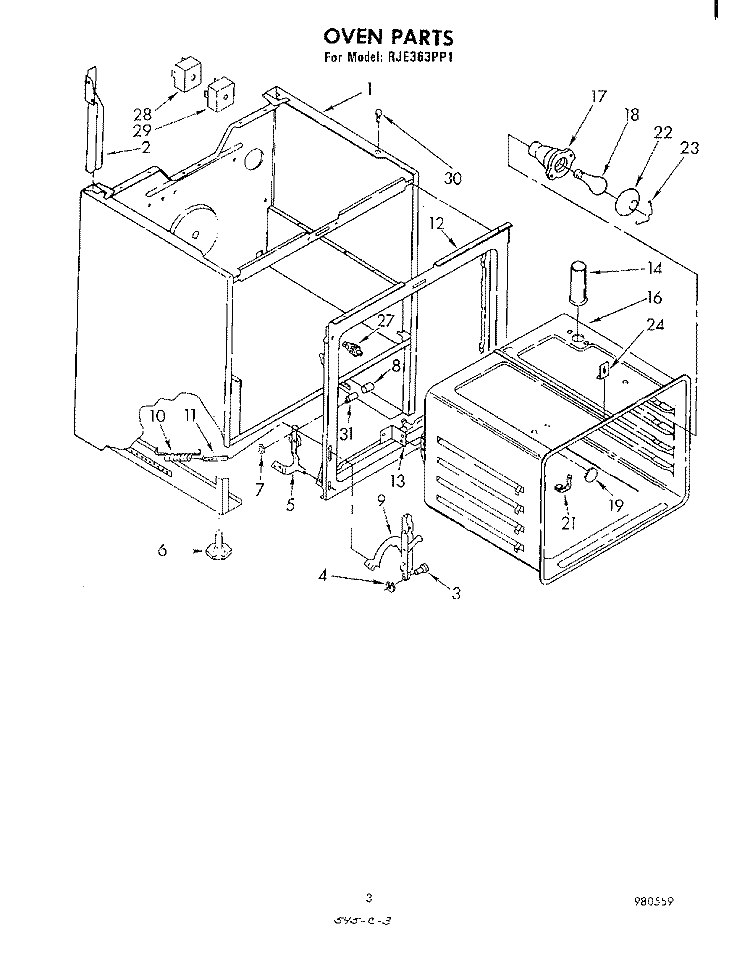 OVEN Diagram and Parts List for RJE363PP1  Whirlpool Range