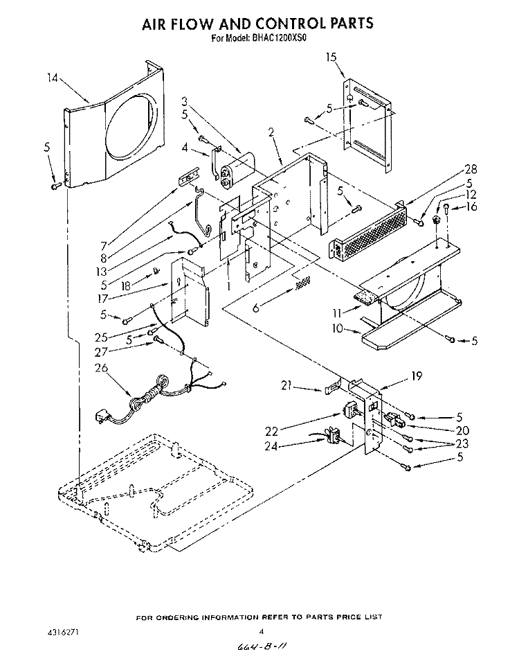 AIRFLOW AND CONTROL Diagram and Parts List for BHAC1200XS0  Whirlpool Air Conditioner
