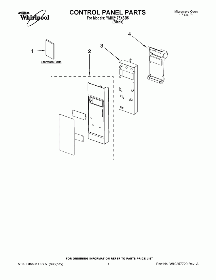 CONTROL PANEL PARTS Diagram and Parts List for YMH2175XSB5  Whirlpool Microwave