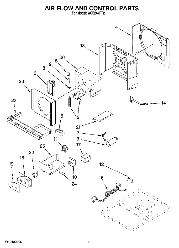 AIR FLOW AND CONTROL PARTS Diagram and Parts List for ACE244PT2  Whirlpool Air Conditioner