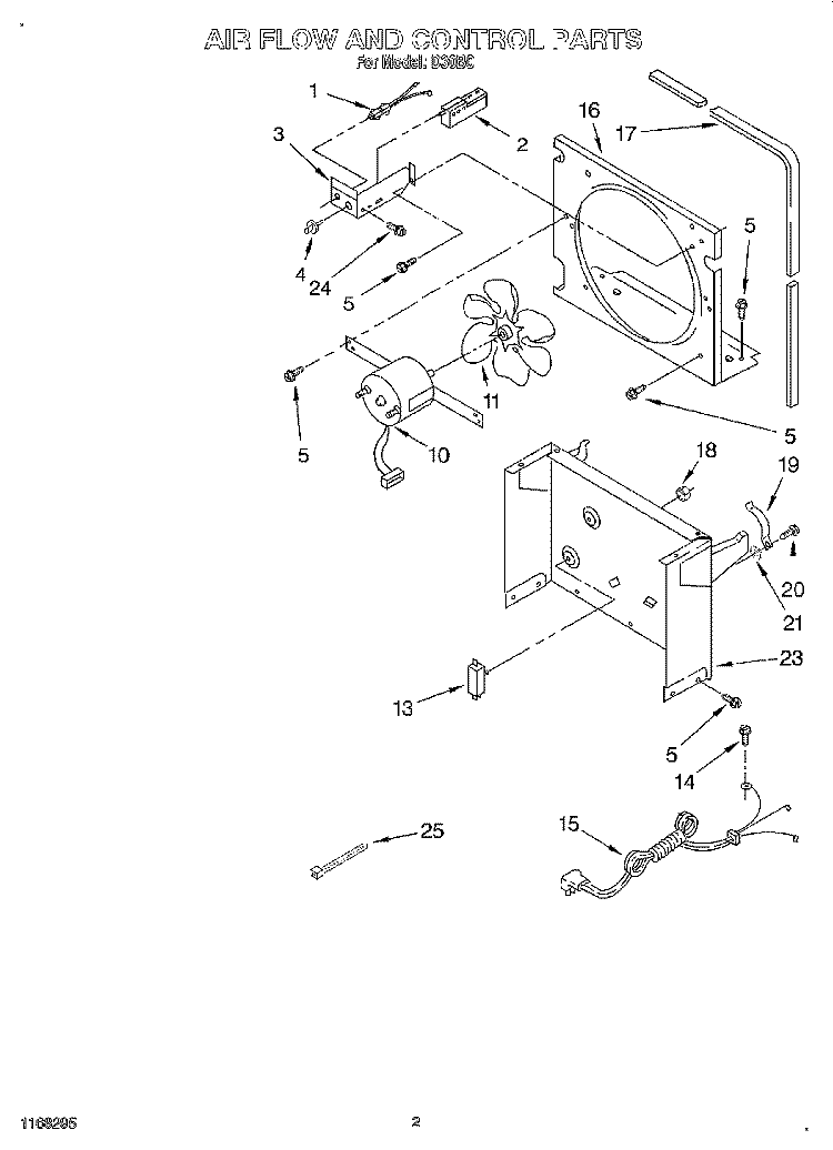 AIR FLOW AND CONTROL Diagram and Parts List for D30B0  Whirlpool Dehumidifier