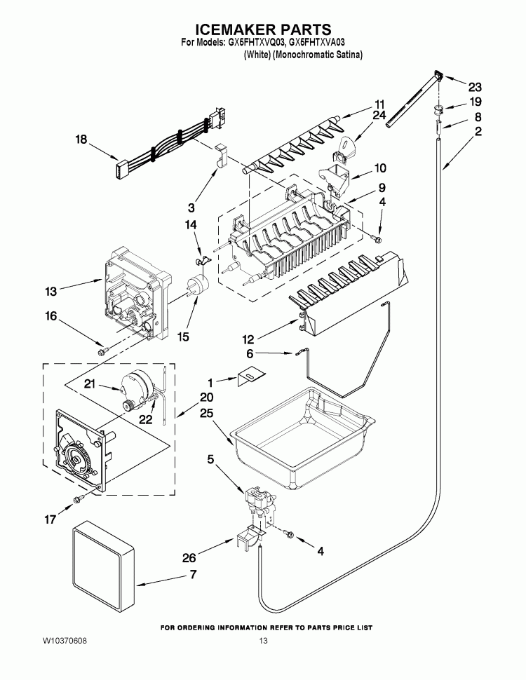 ICEMAKER PARTS Diagram and Parts List for GX5FHTXVQ03  Whirlpool Refrigerator
