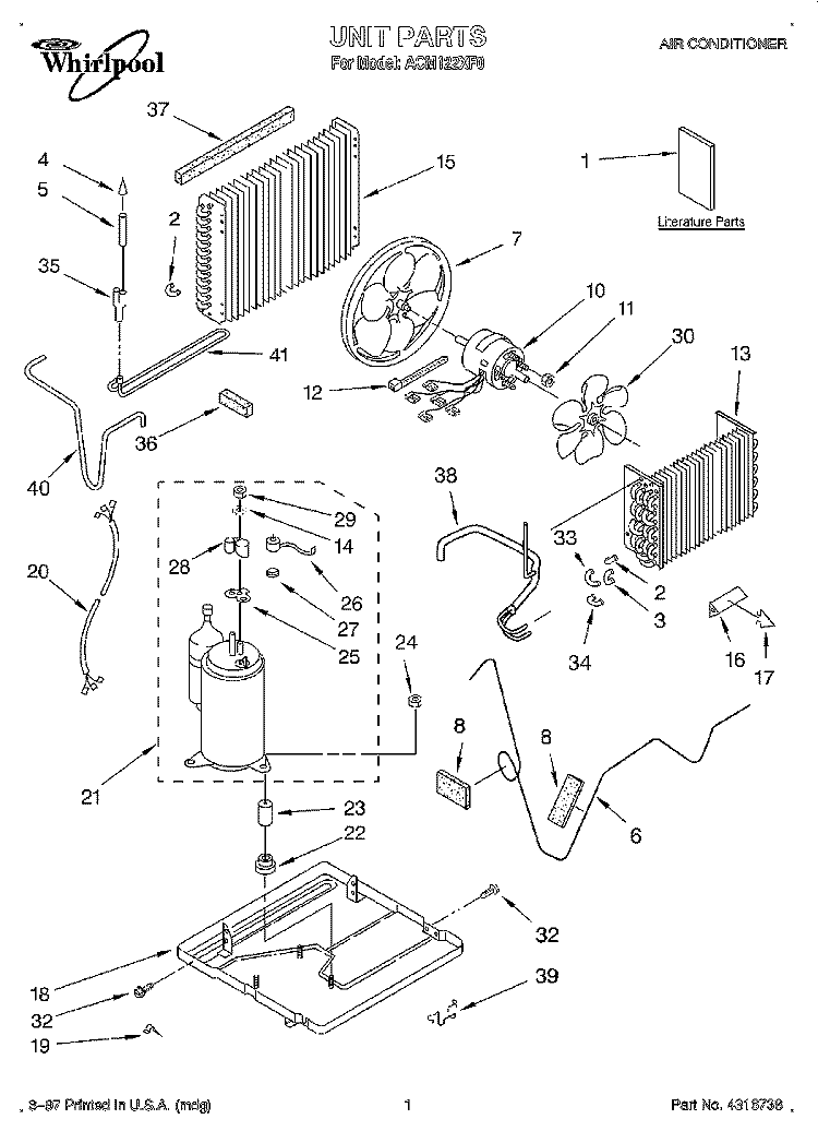 UNIT, LITERATURE Diagram and Parts List for ACM122XF0  Whirlpool Air Conditioner