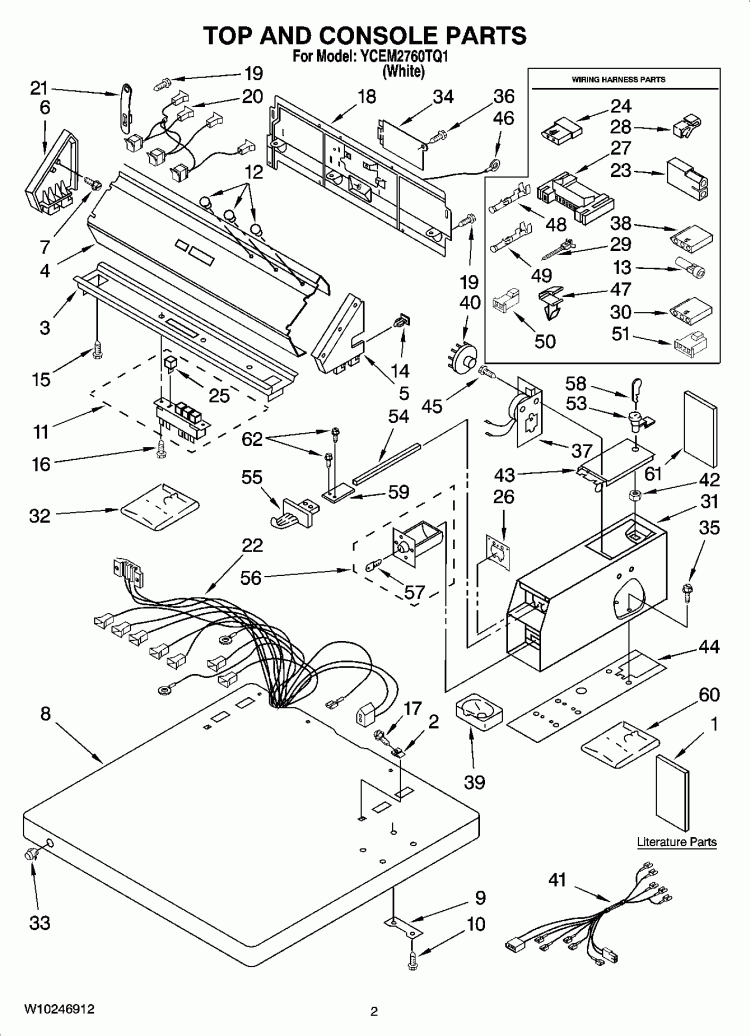 TOP AND CONSOLE PARTS Diagram and Parts List for YCEM2760TQ1  Whirlpool Dryer