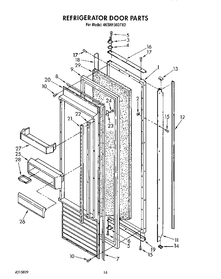 REFRIGERATOR DOOR, LIT/OPTIONAL Diagram and Parts List for 4KSRF36DTX2  KitchenAid Refrigerator