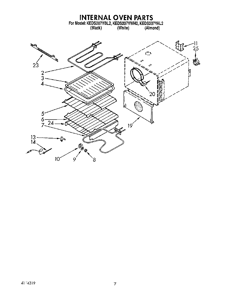 INTERNAL OVEN Diagram and Parts List for KEDS207YWH2  KitchenAid Range