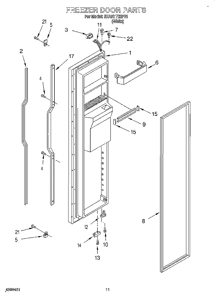 FREEZER DOOR Diagram and Parts List for 3XART722F01  Whirlpool Refrigerator