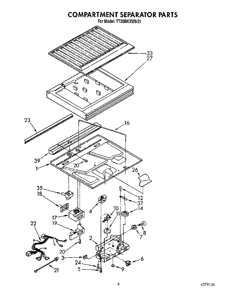 COMPARTMENT SEPARATOR Diagram and Parts List for TT20BKXWW01  Whirlpool Refrigerator