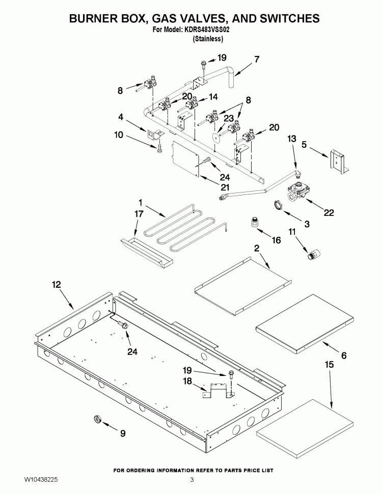 BURNER BOX, GAS VALVES, AND SWITCHES Diagram and Parts List for KDRS483VSS02  KitchenAid Range