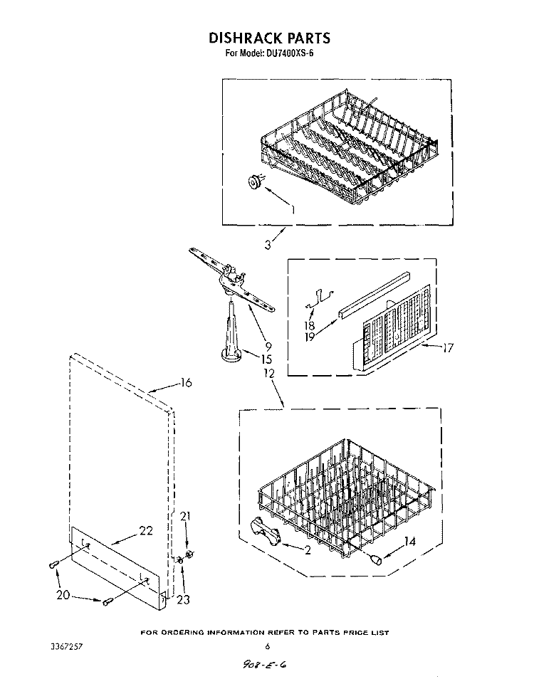 DISH RACK Diagram and Parts List for DU7400XS6  Whirlpool Dishwasher