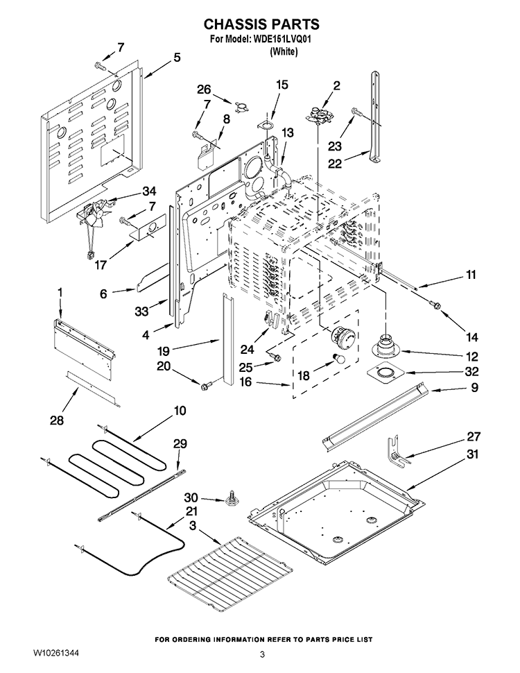 CHASSIS PARTS Diagram and Parts List for WDE151LVQ01  Whirlpool Range