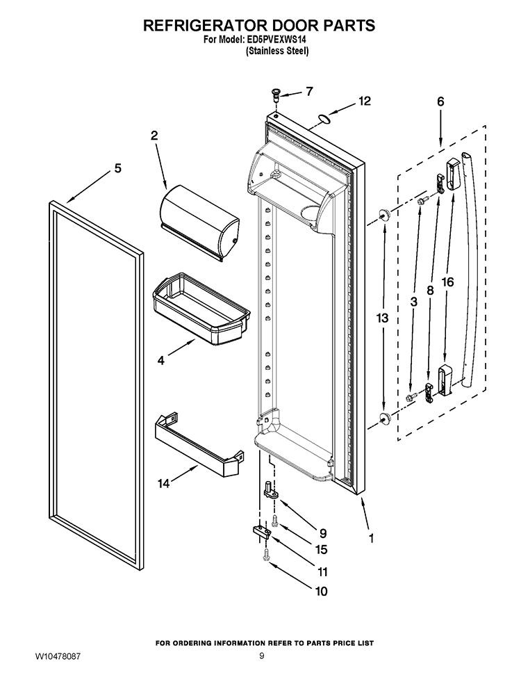 REFRIGERATOR DOOR PARTS Diagram and Parts List for ED5PVEXWS14  Whirlpool Refrigerator