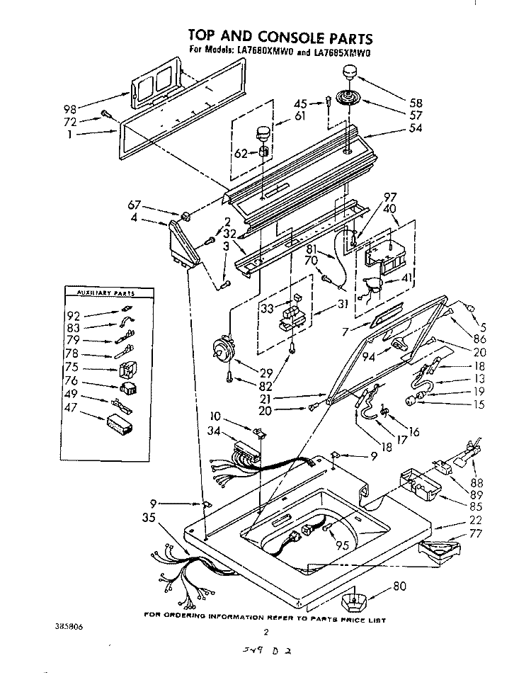 TOP AND CONSOLE Diagram and Parts List for LA7685XMW0  Whirlpool Washer