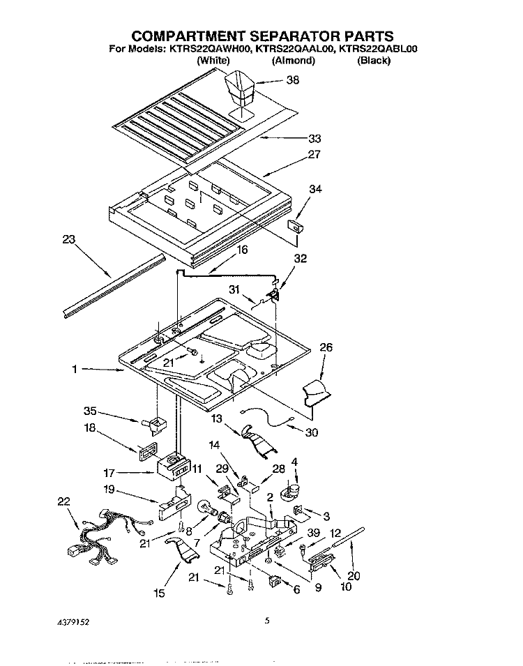 COMPARTMENT SEPARATOR Diagram and Parts List for KTRS22QAWH00  KitchenAid Refrigerator