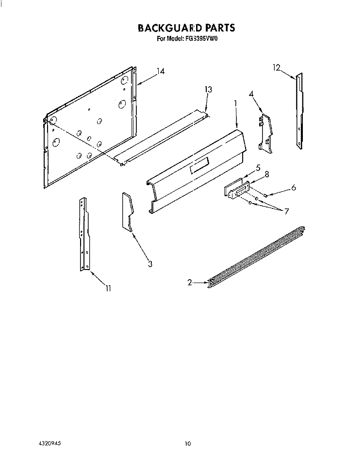 BACKGUARD, LITERATURE Diagram and Parts List for FGS395VL0  Whirlpool Range