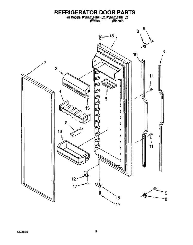 REFRIGERATOR DOOR Diagram and Parts List for KSRE25FHWH02  KitchenAid Refrigerator