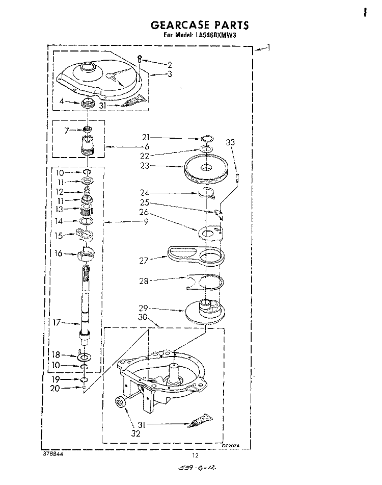 GEARCASE Diagram and Parts List for LA5460XMW3  Whirlpool Washer