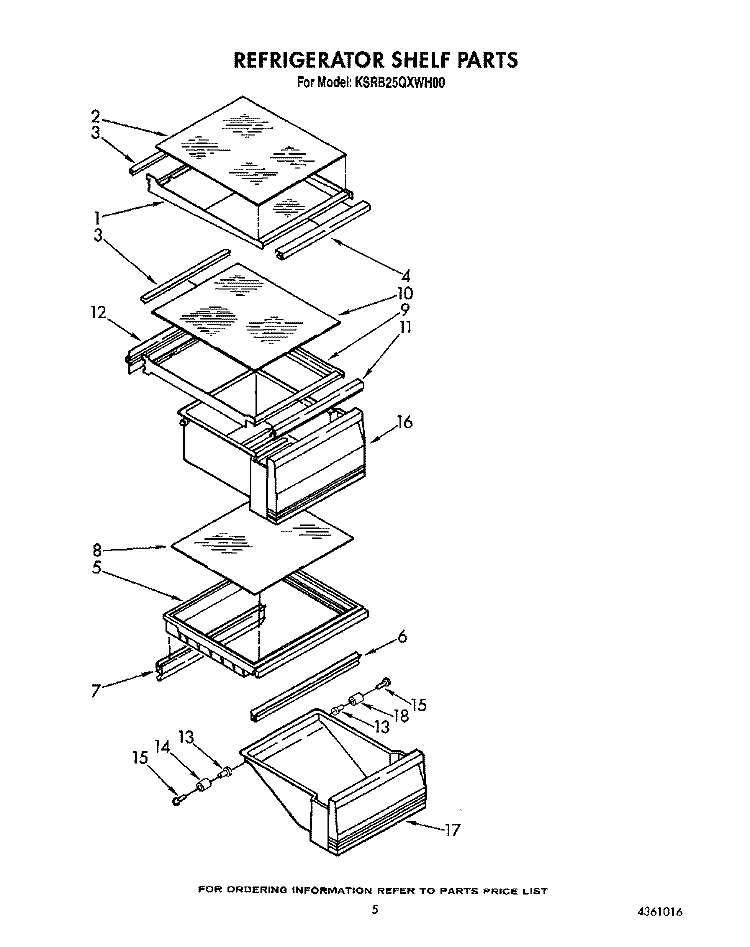 REFRIGERATOR SHELF Diagram and Parts List for KSRB25QXWH00  KitchenAid Refrigerator