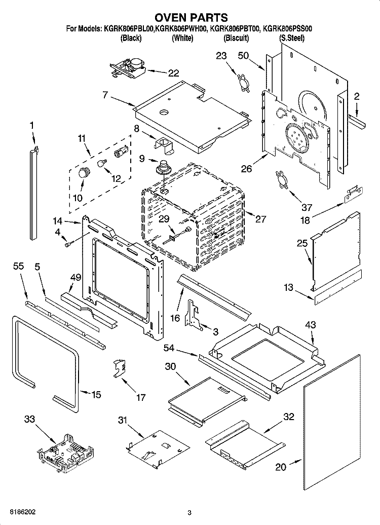 OVEN PARTS Diagram and Parts List for KGRK806PBL00  KitchenAid Range