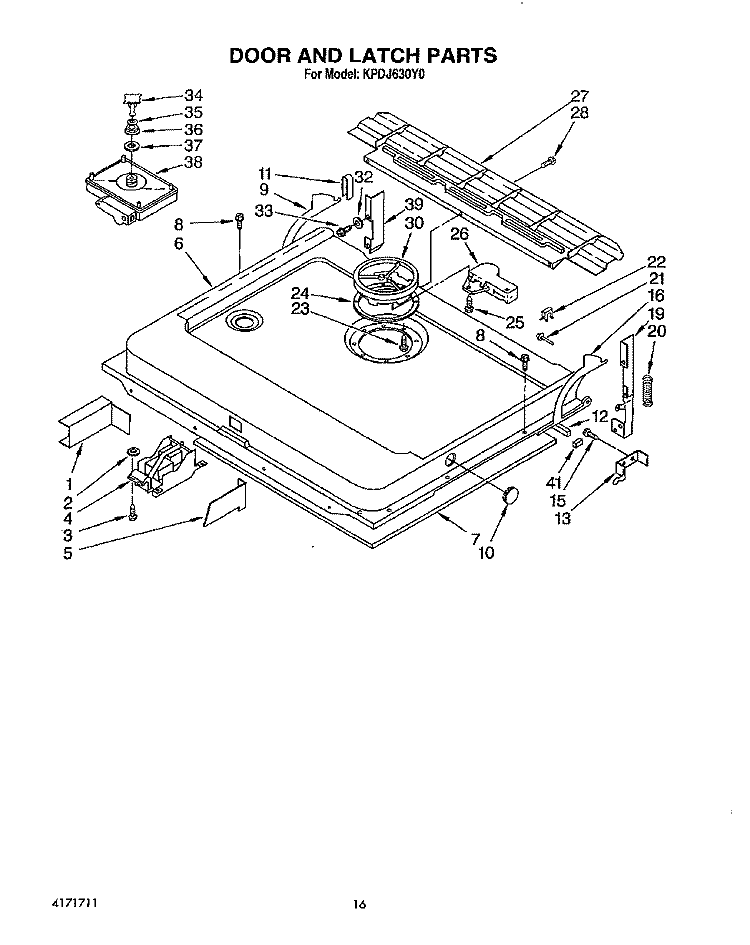 DOOR AND LATCH Diagram and Parts List for KPDJ630Y0  KitchenAid Dishwasher