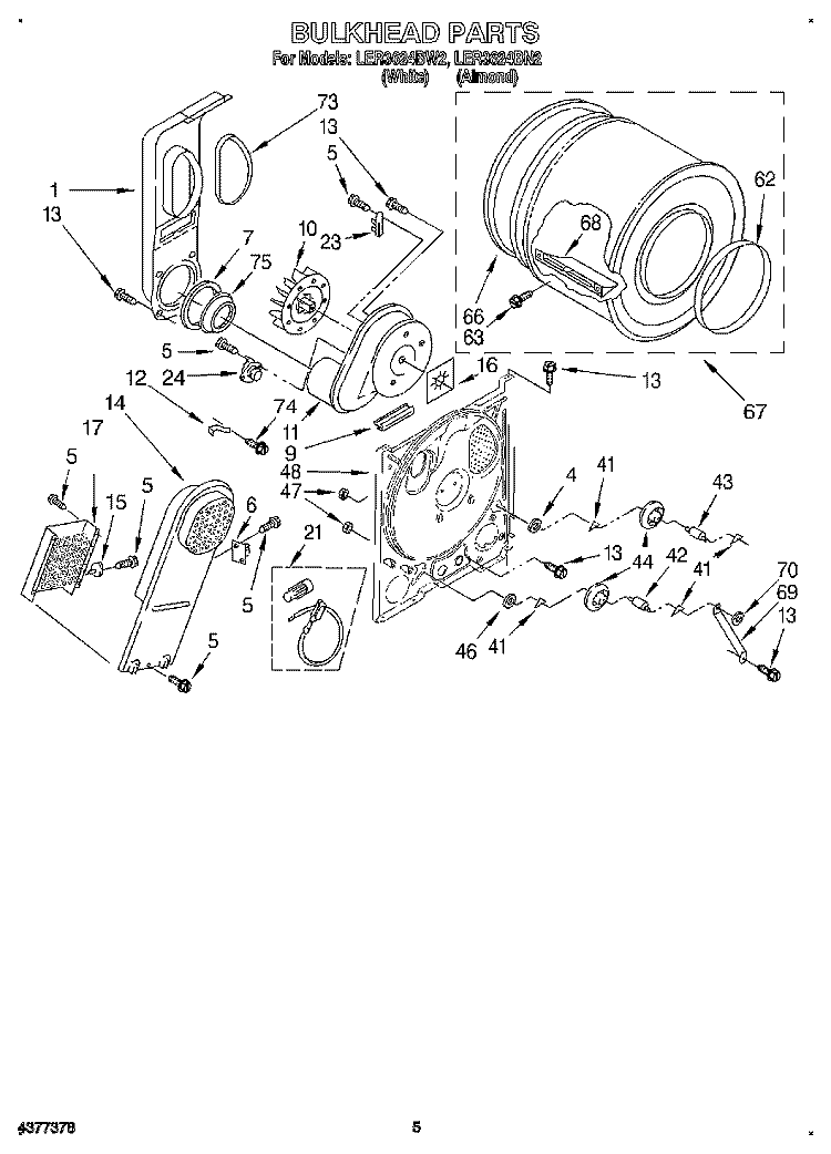 SECTION Diagram and Parts List for LER3624BW2  Whirlpool Dryer