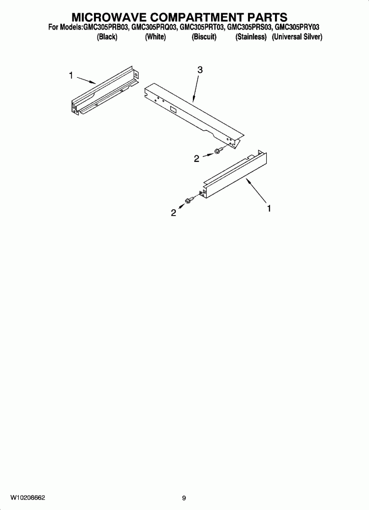 MICROWAVE COMPARTMENT PARTS Diagram and Parts List for GMC305PRB03  Whirlpool Microwave Oven Combo