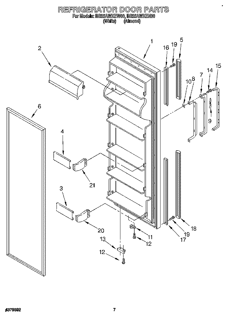 REFRIGERATOR DOOR Diagram and Parts List for RS25AWXEW00  Roper Refrigerator