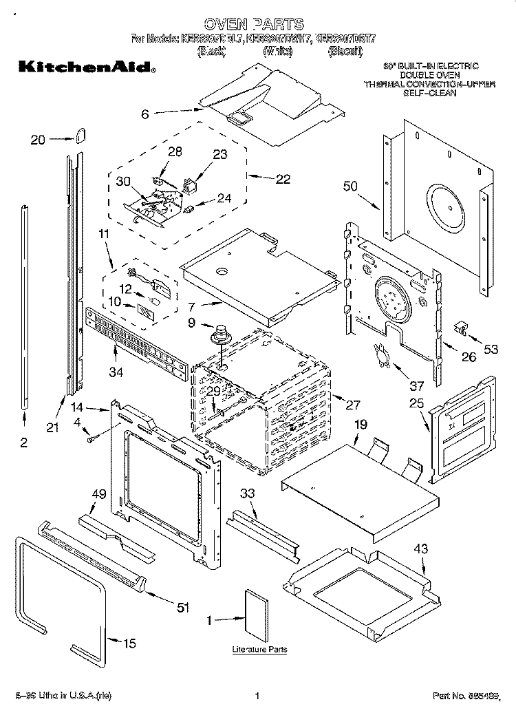 OVEN, LITERATURE Diagram and Parts List for KEBS207DWH7  KitchenAid Wall Oven