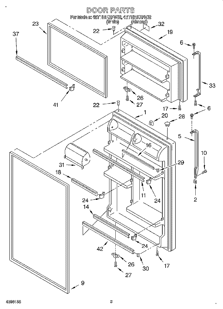 DOOR Diagram and Parts List for 4ET18NKXFW02  Whirlpool Refrigerator