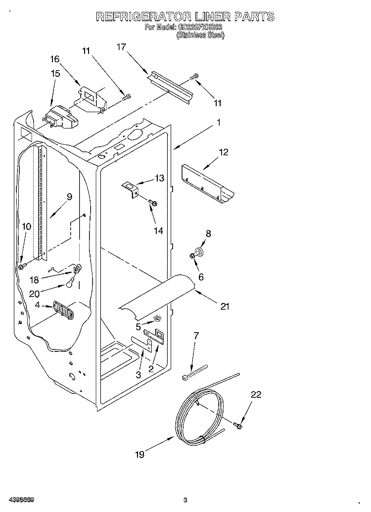 REFRIGERATOR LINER Diagram and Parts List for GD22SFXHS03  Whirlpool Refrigerator