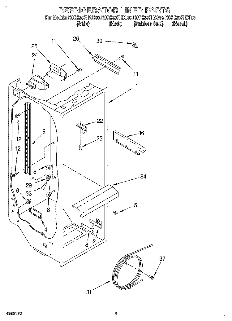 REFRIGERATOR LINER Diagram and Parts List for KSRB25FHBL00  KitchenAid Refrigerator