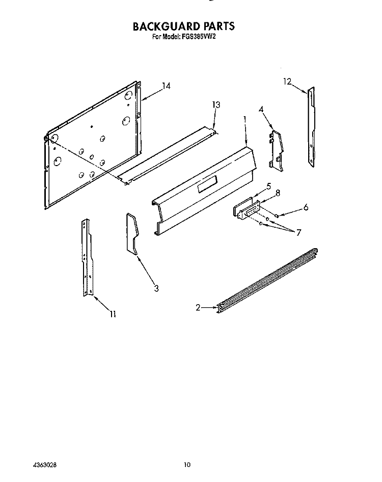 BACKGUARD, LIT/OPTIONAL Diagram and Parts List for FGS385VL2  Whirlpool Range