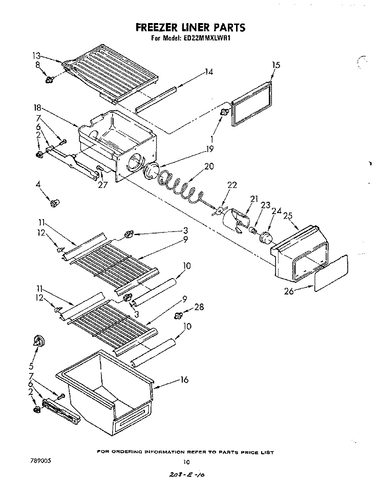 FREEZER LINER Diagram and Parts List for ED22MMXLWR1  Whirlpool Refrigerator