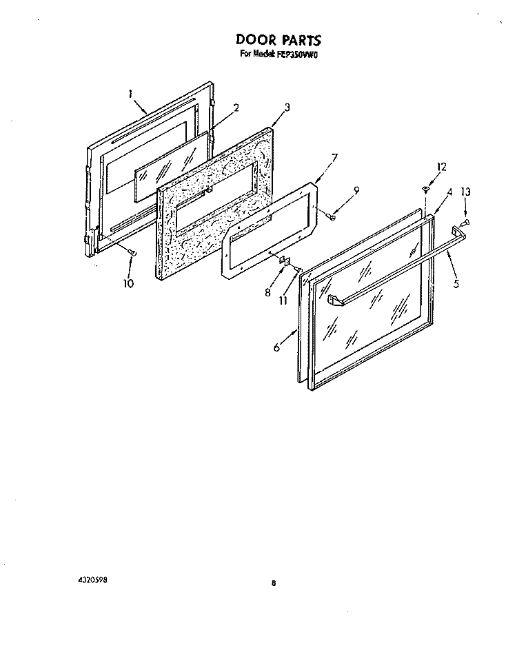 DOOR Diagram and Parts List for FEP350VL0  Whirlpool Range