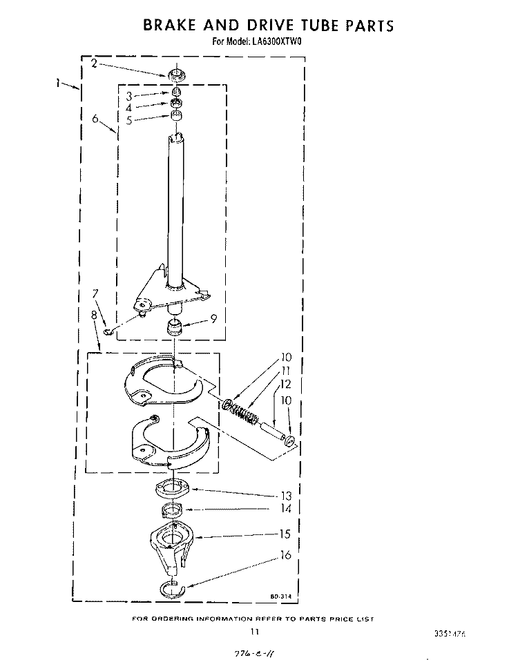 BRAKE AND DRIVE TUBE Diagram and Parts List for LA6300XTF0  Whirlpool Washer