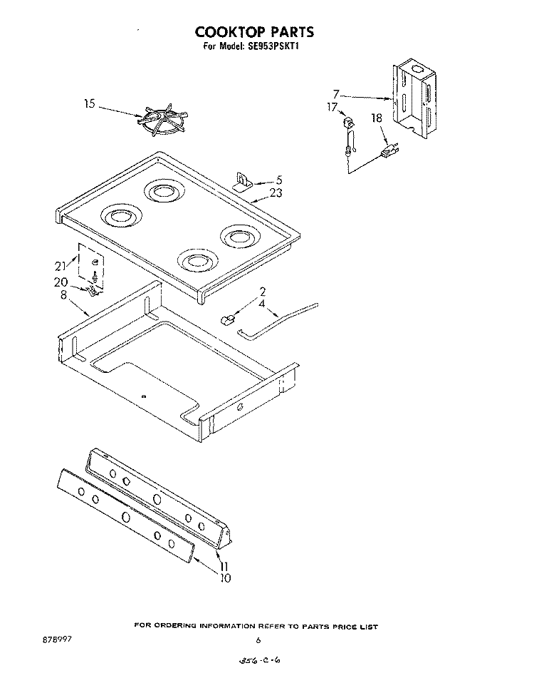 COOK TOP Diagram and Parts List for SE953PSKT1  Whirlpool Range