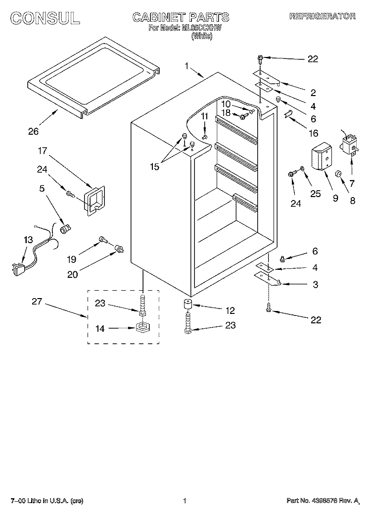 CABINET Diagram and Parts List for ML05CCXHW  Whirlpool Refrigerator