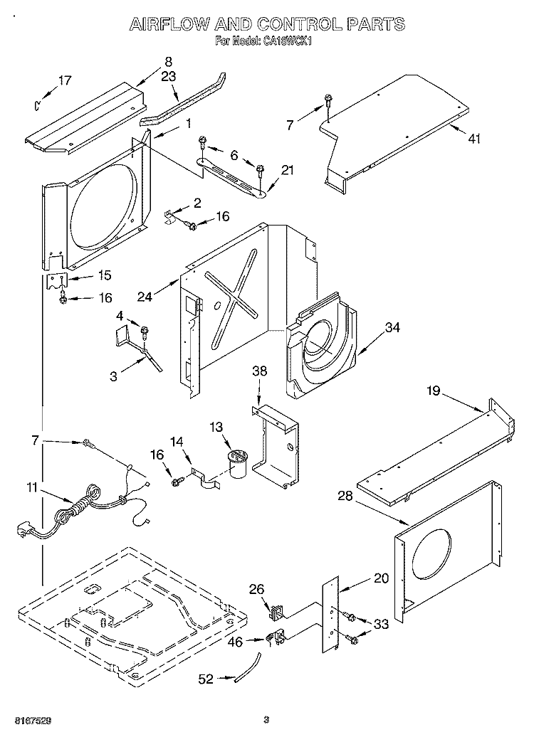 AIR FLOW AND CONTROL Diagram and Parts List for CA18WCK1  Crosley Air Conditioner