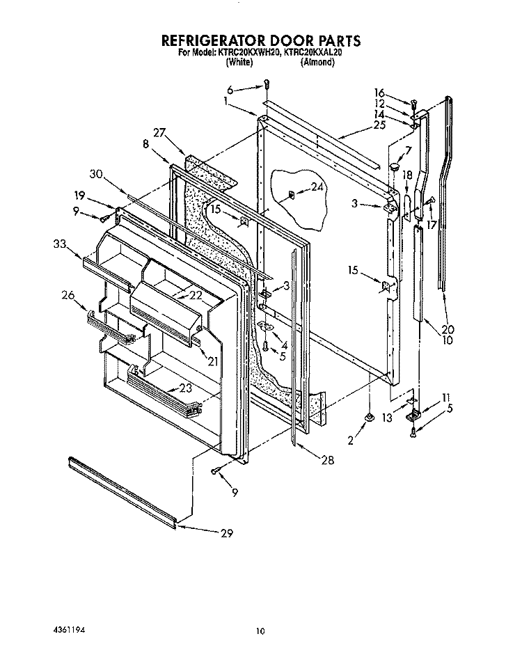 REFRIGERATOR DOOR Diagram and Parts List for KTRC20KXWH20  Whirlpool Refrigerator
