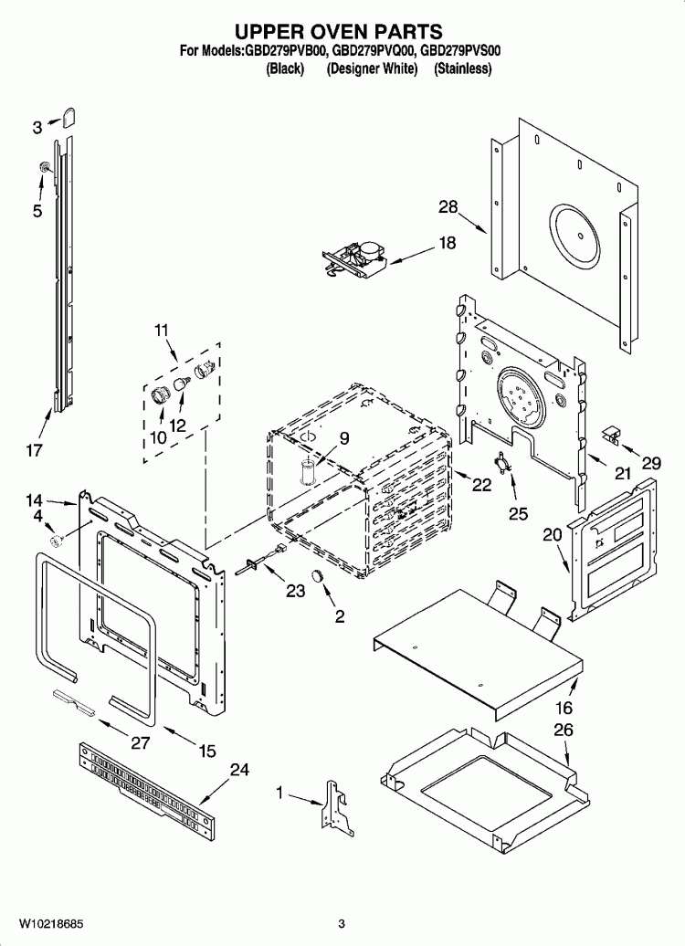 UPPER OVEN PARTS Diagram and Parts List for GBD279PVS00  Whirlpool Wall Oven