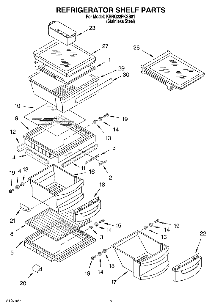 REFRIGERATOR SHELF Diagram and Parts List for KSRG22FKSS01  KitchenAid Refrigerator