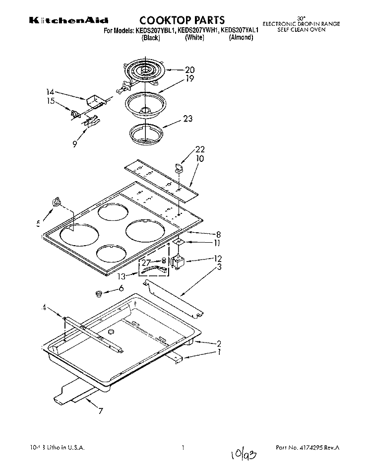 COOKTOP Diagram and Parts List for KEDS207YAL1  KitchenAid Range