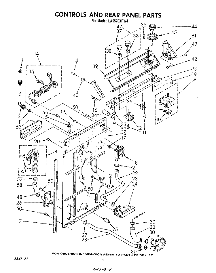 CONTROLS AND REAR PANEL Diagram and Parts List for LA5570XPW4  Whirlpool Washer