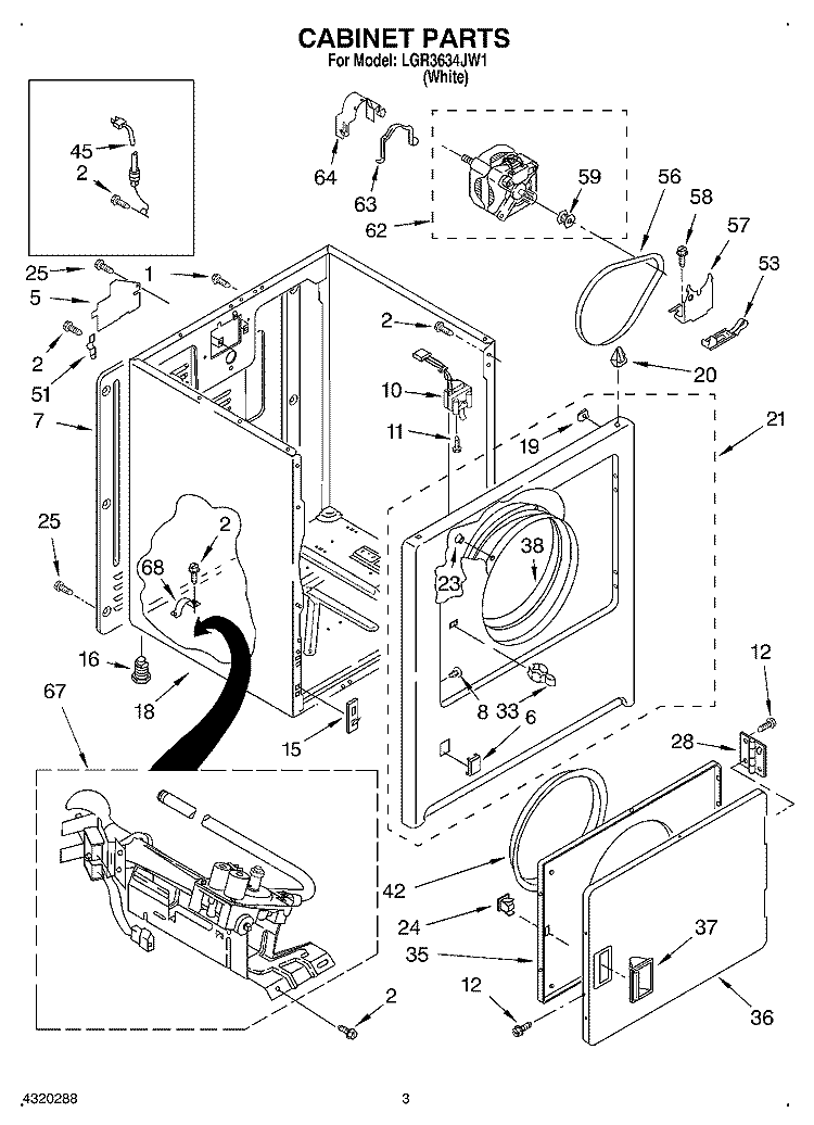 CABINET Diagram and Parts List for LGR3634JW1  Whirlpool Dryer