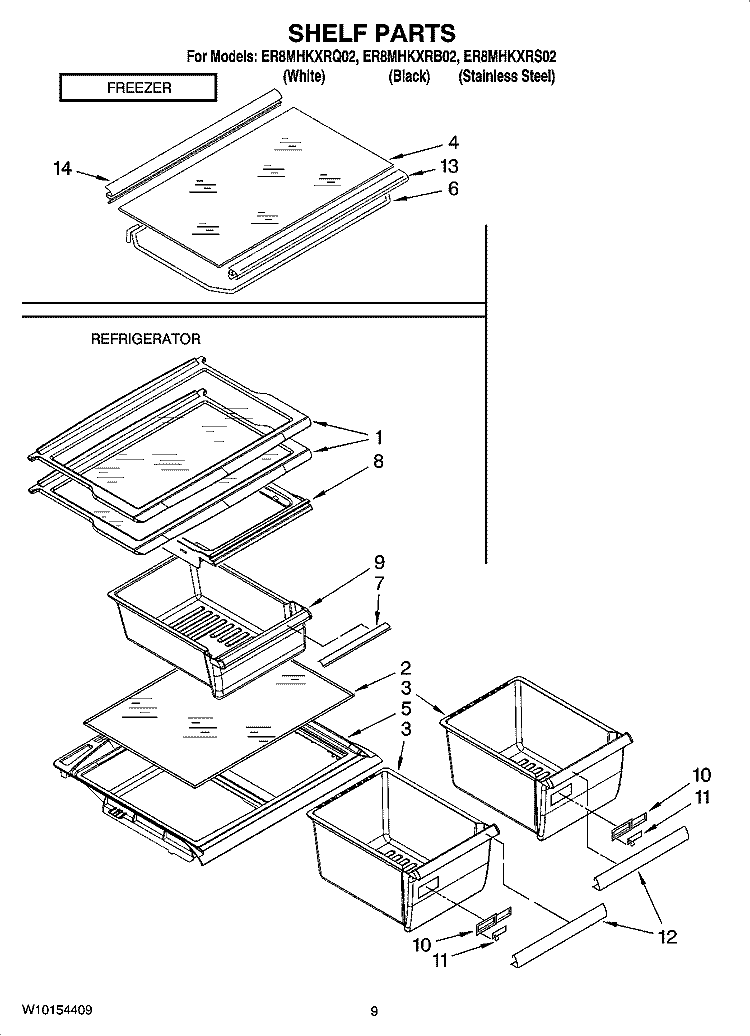 SHELF PARTS, OPTIONAL PARTS (NOT INCLUDED) Diagram and Parts List for ER8MHKXRS02  Whirlpool Refrigerator