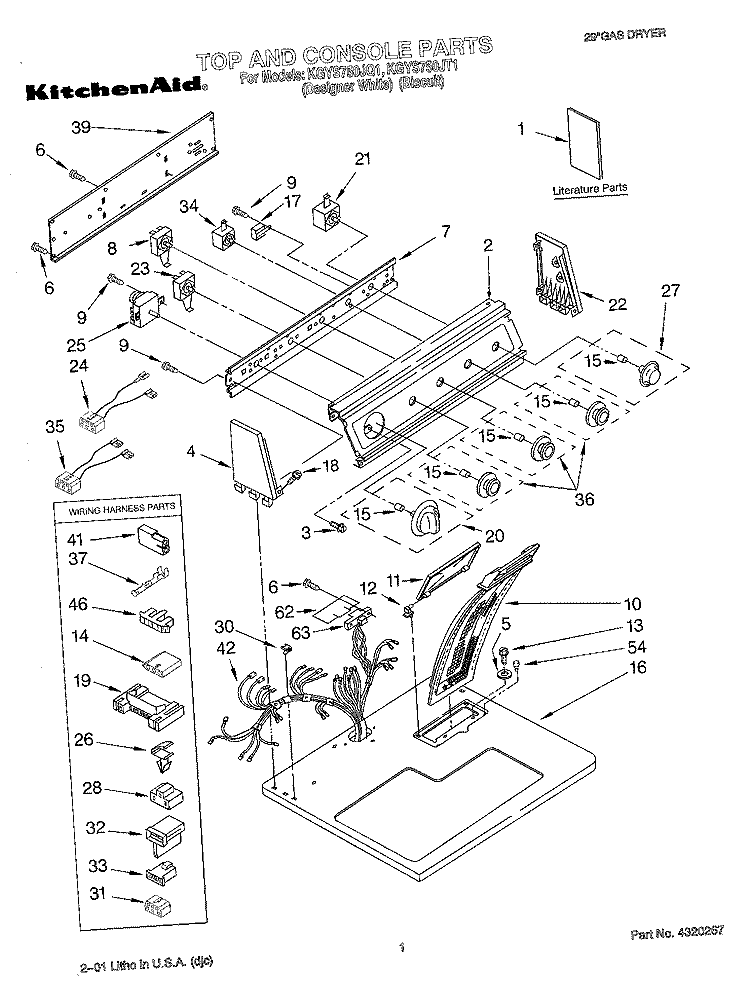 TOP AND CONSOLE, LIT/OPTIONAL Diagram and Parts List for KGYS750JQ1  KitchenAid Dryer