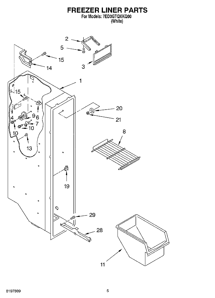 FREEZER LINER Diagram and Parts List for 7ED0GTQXKQ00  Whirlpool Refrigerator